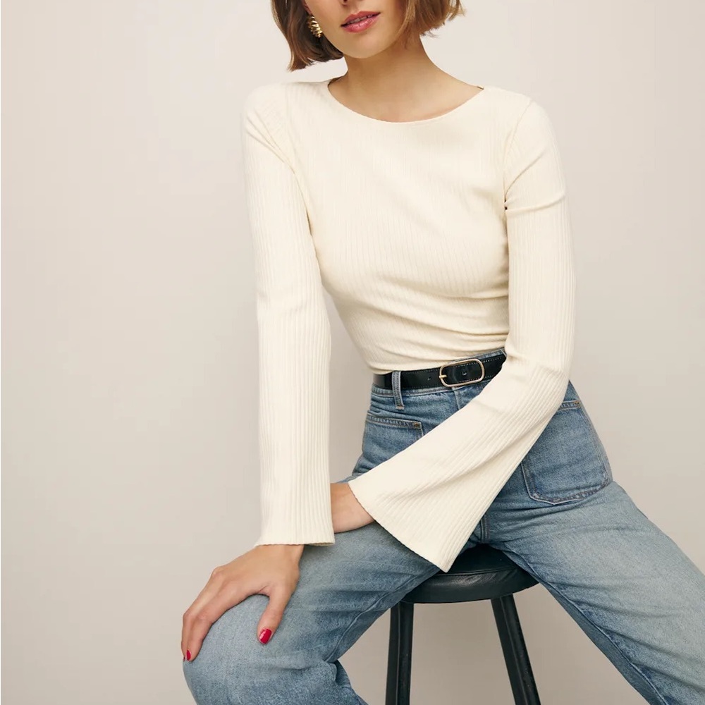 Reformation Cream Ribbed Long Sleeve Tee